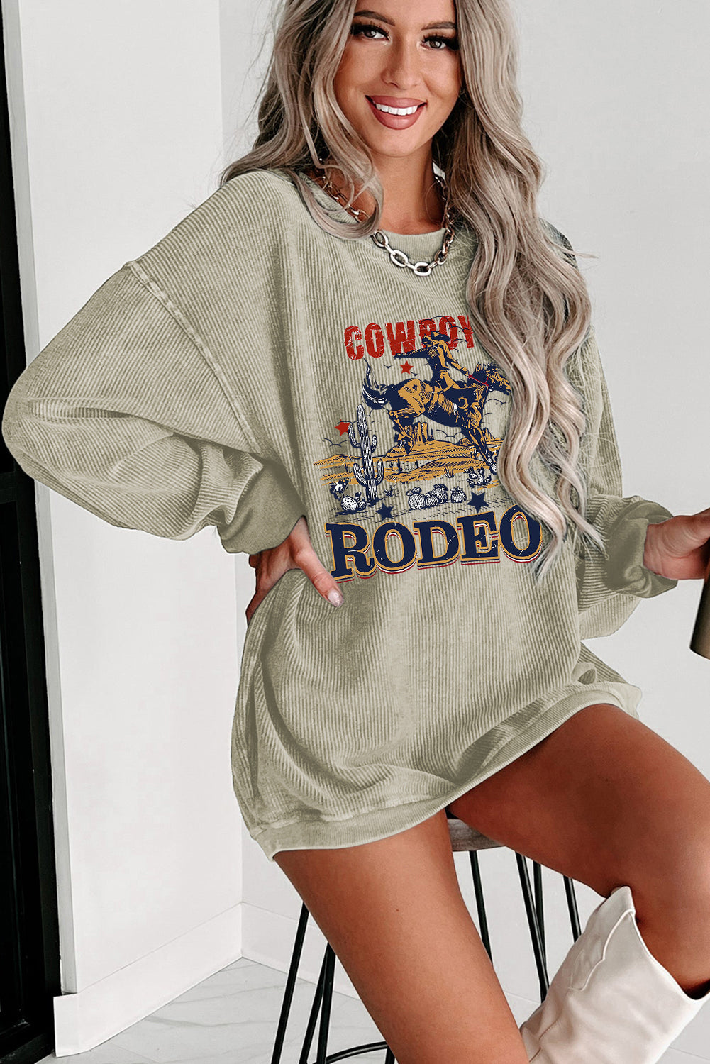 Rodeo Western Vibes Corded Knit Crewneck Sweatshirt