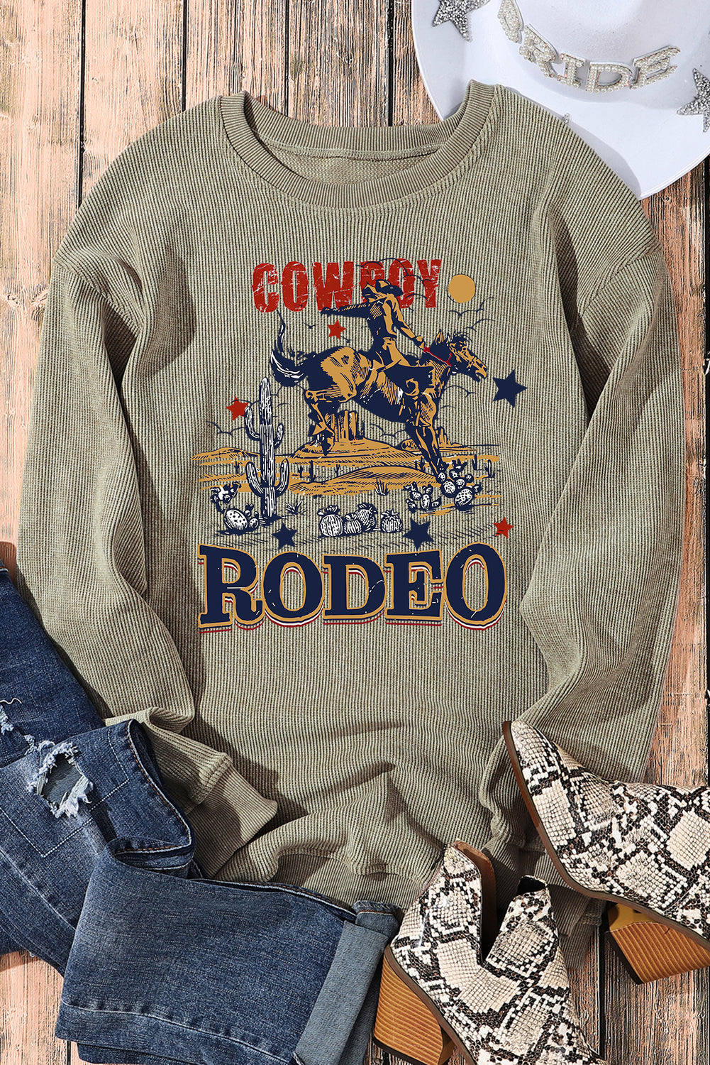 Rodeo Western Vibes Corded Knit Crewneck Sweatshirt