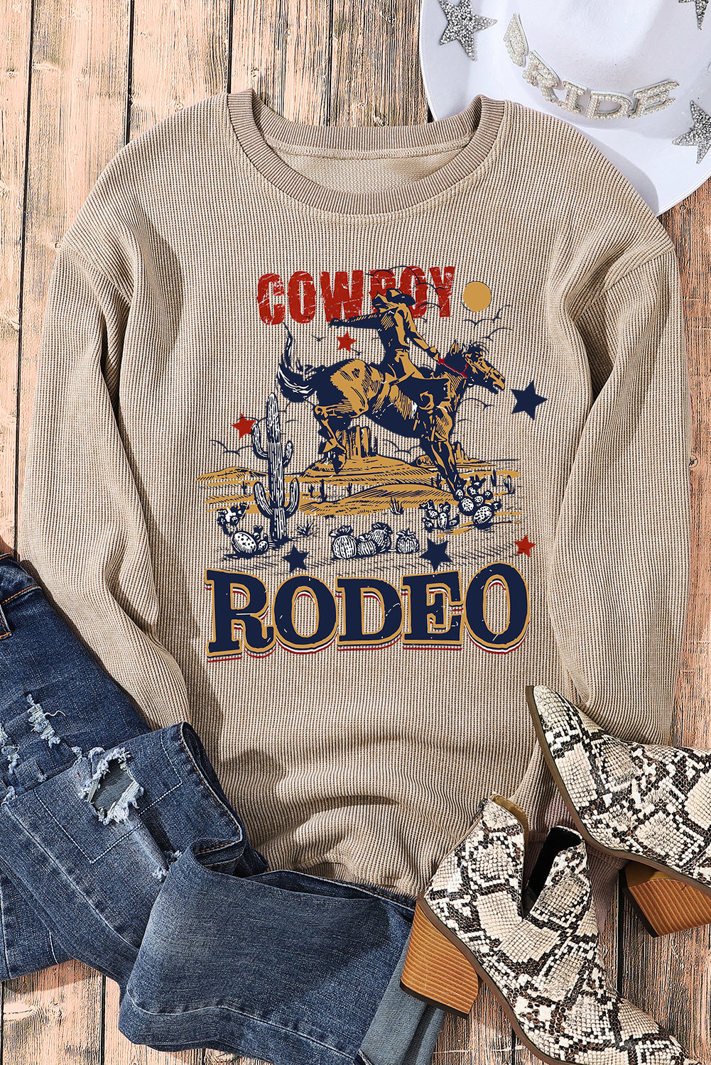 Rodeo Western Vibes Corded Knit Crewneck Sweatshirt