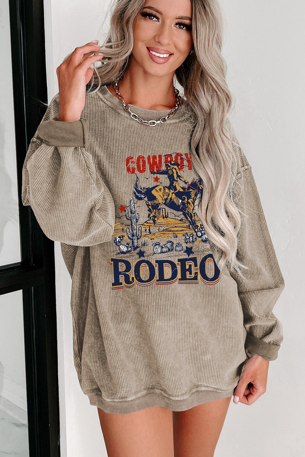 Rodeo Western Vibes Corded Knit Crewneck Sweatshirt