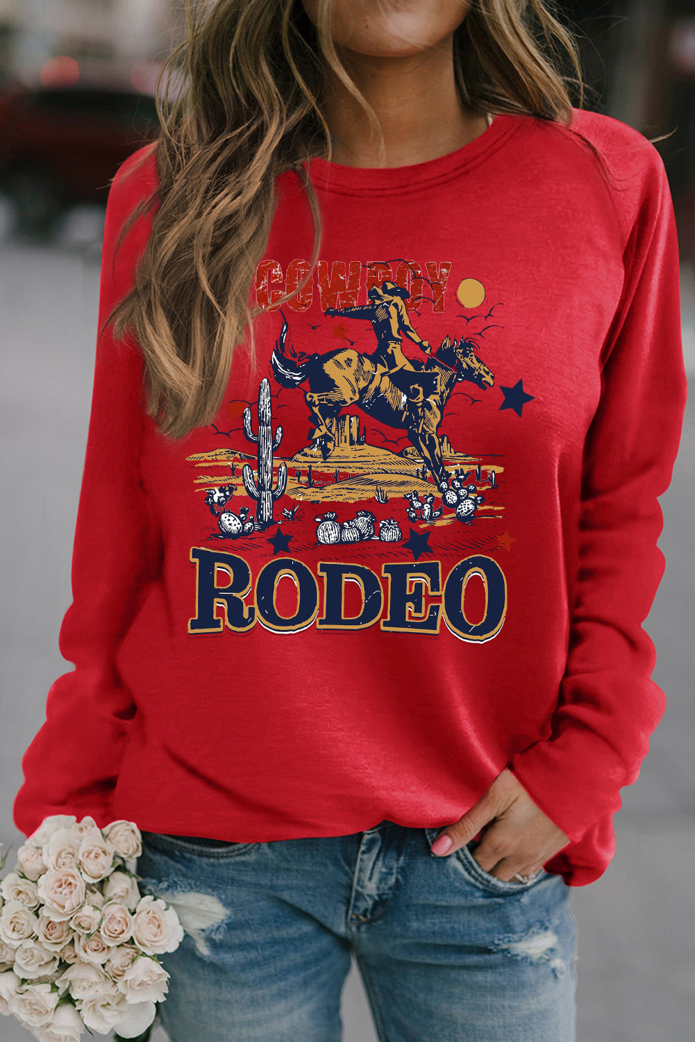 Western Rodeo Graphic Printed Crewneck Sweatshirt