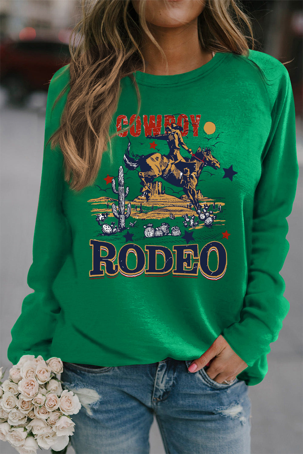 Western Rodeo Graphic Printed Crewneck Sweatshirt