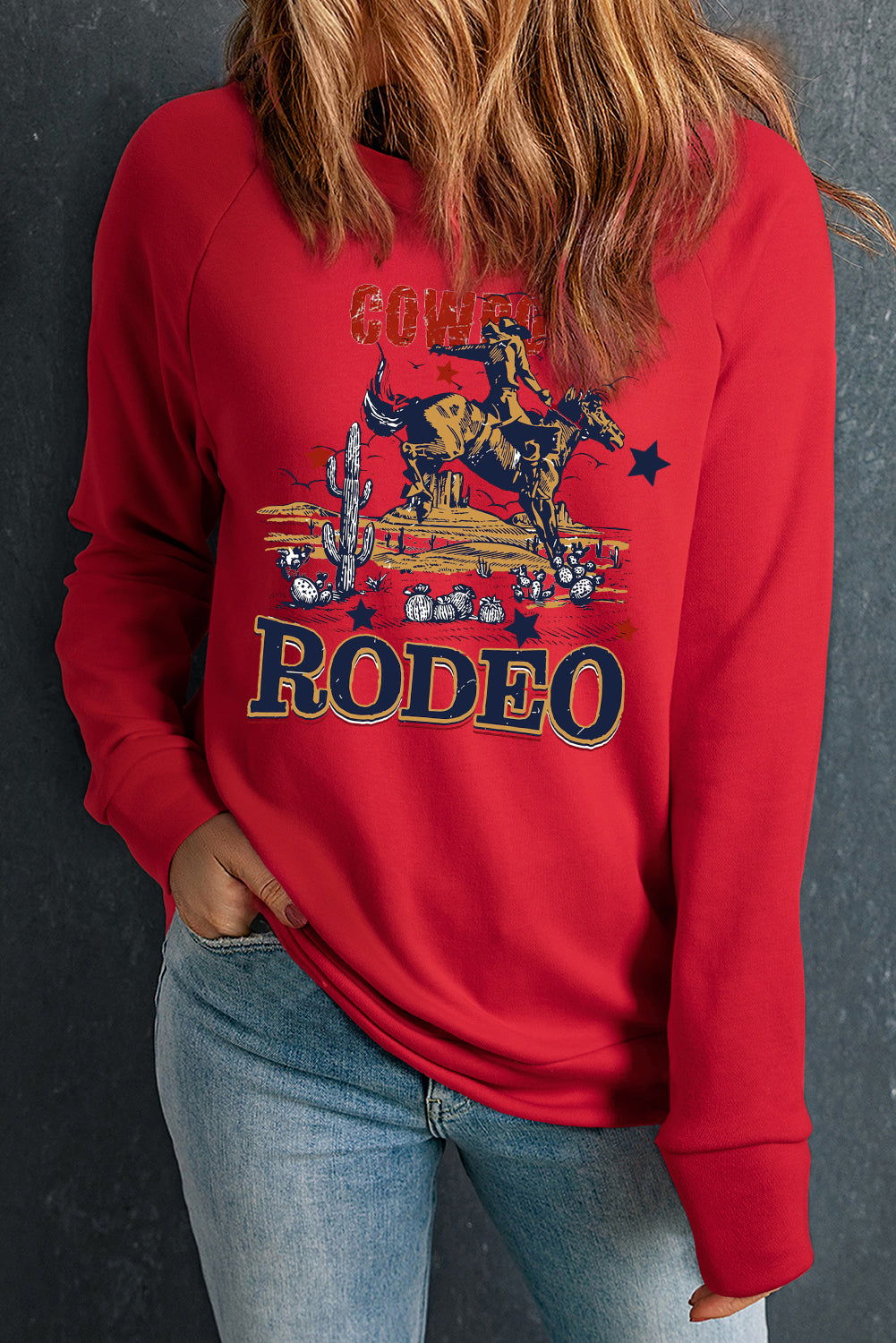 Western Rodeo Graphic Printed Crewneck Sweatshirt