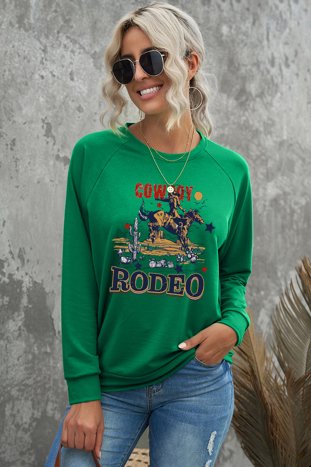 Western Rodeo Graphic Printed Crewneck Sweatshirt