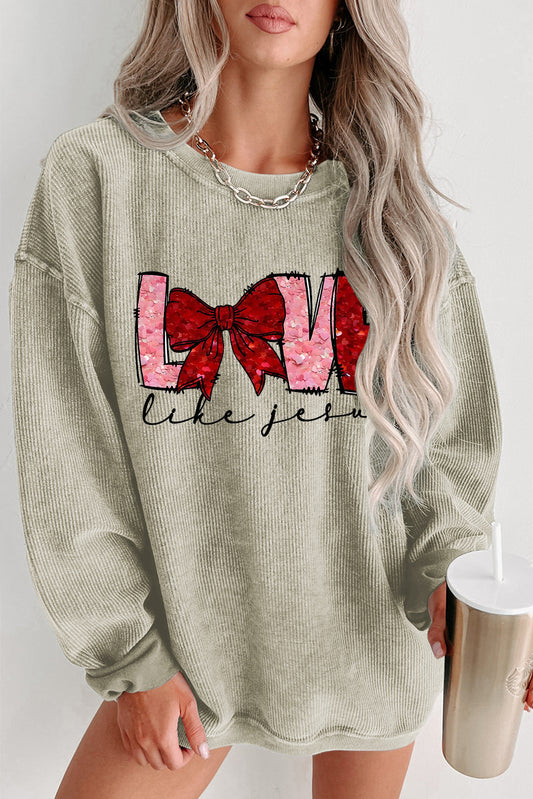 LOVE Bowtie Valentine's Day Crew Neck Knit Sweatshirt