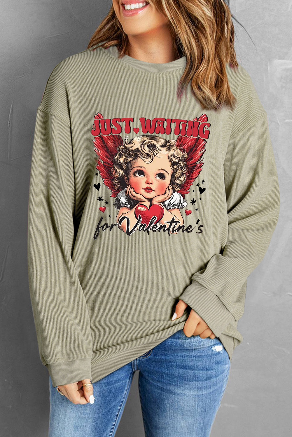 Valentine's Day Romantic Sweetheart Crew Neck Knit Sweatshirt