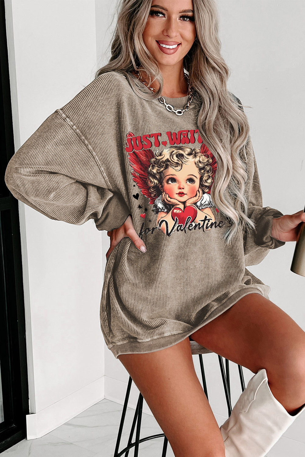 Valentine's Day Romantic Sweetheart Crew Neck Knit Sweatshirt