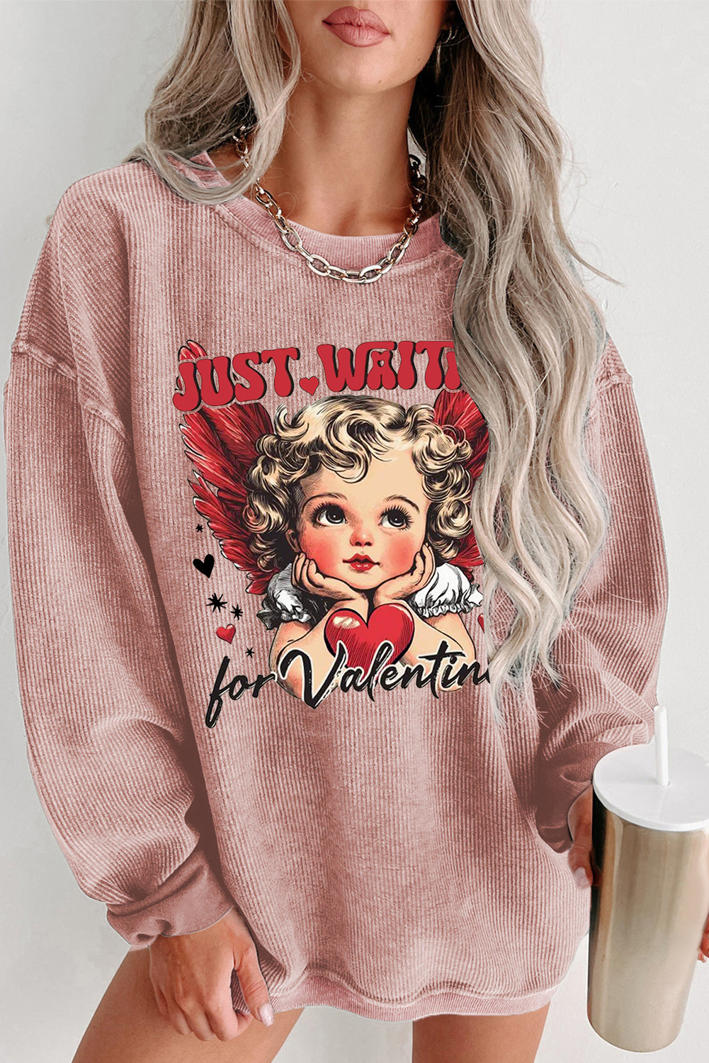 Valentine's Day Romantic Sweetheart Crew Neck Knit Sweatshirt