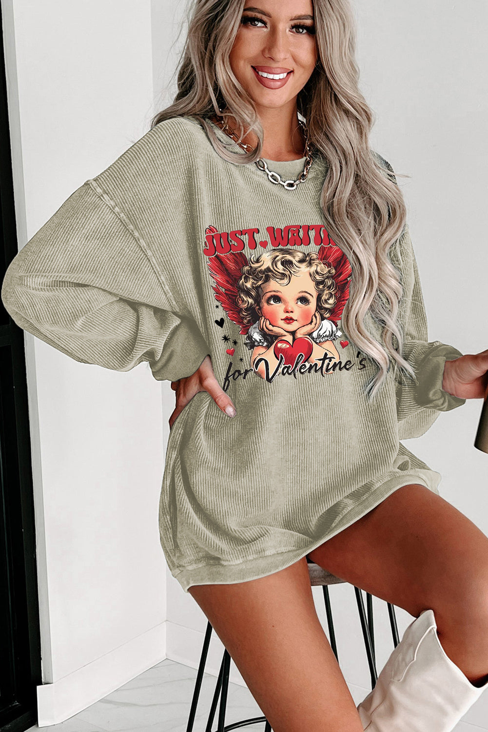 Valentine's Day Romantic Sweetheart Crew Neck Knit Sweatshirt