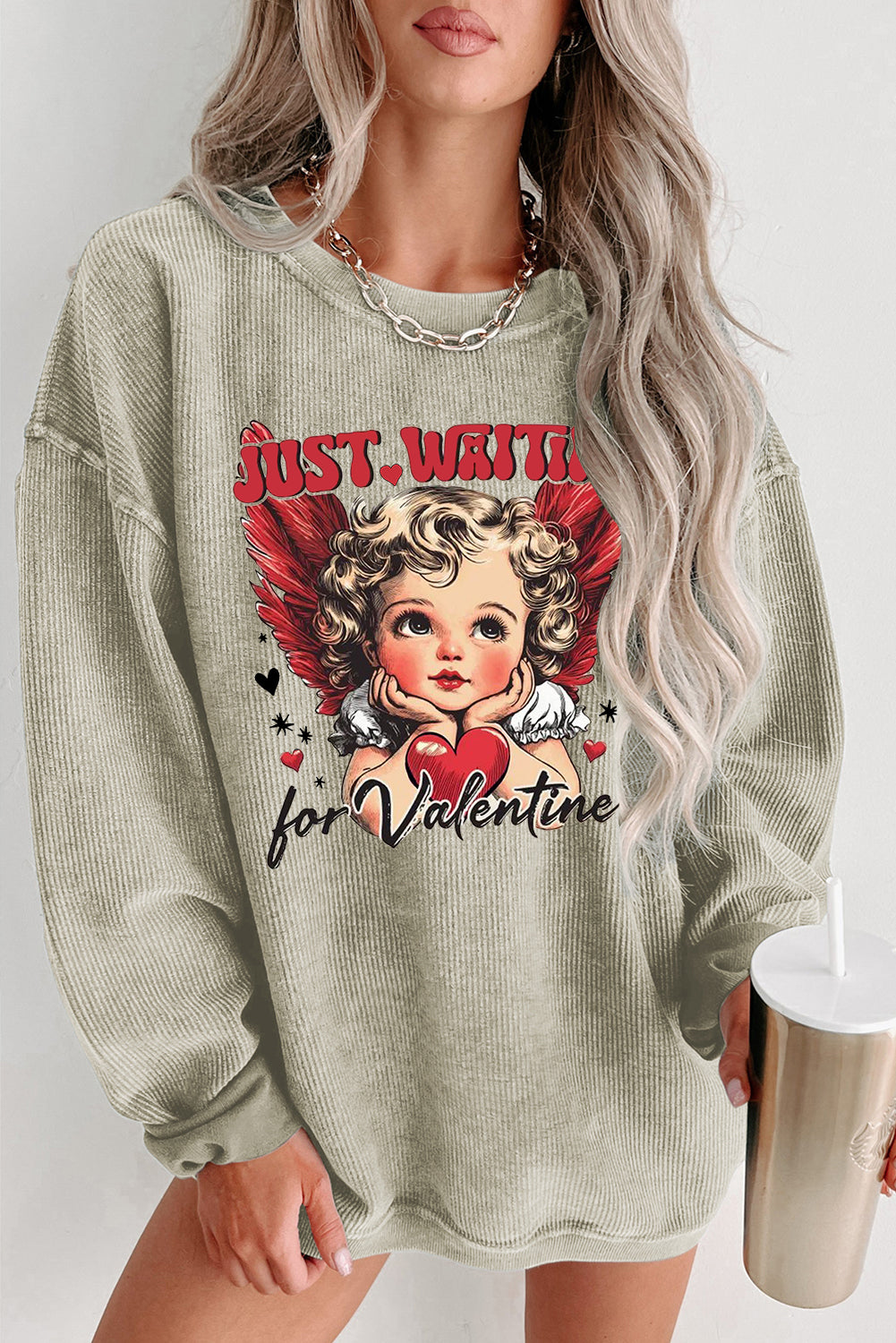 Valentine's Day Romantic Sweetheart Crew Neck Knit Sweatshirt