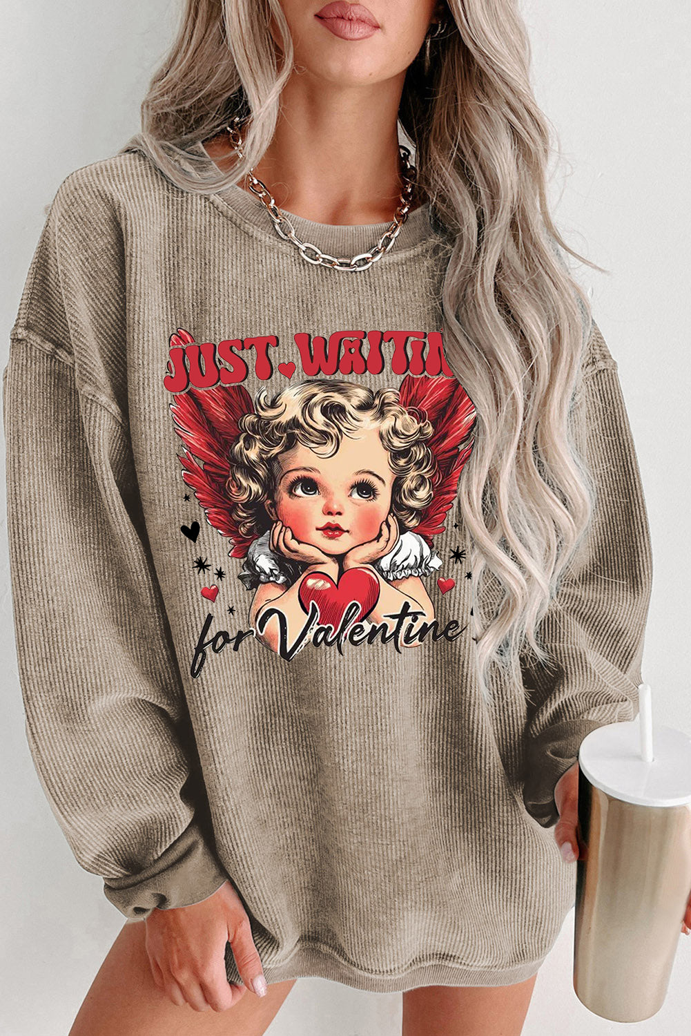 Valentine's Day Romantic Sweetheart Crew Neck Knit Sweatshirt