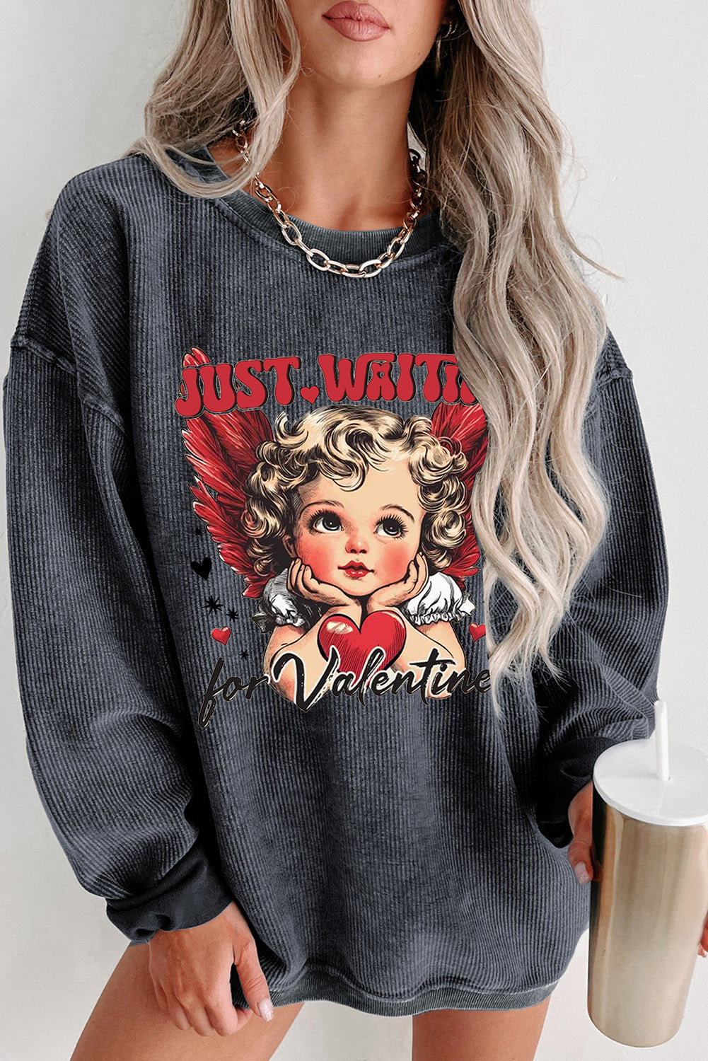 Valentine's Day Romantic Sweetheart Crew Neck Knit Sweatshirt