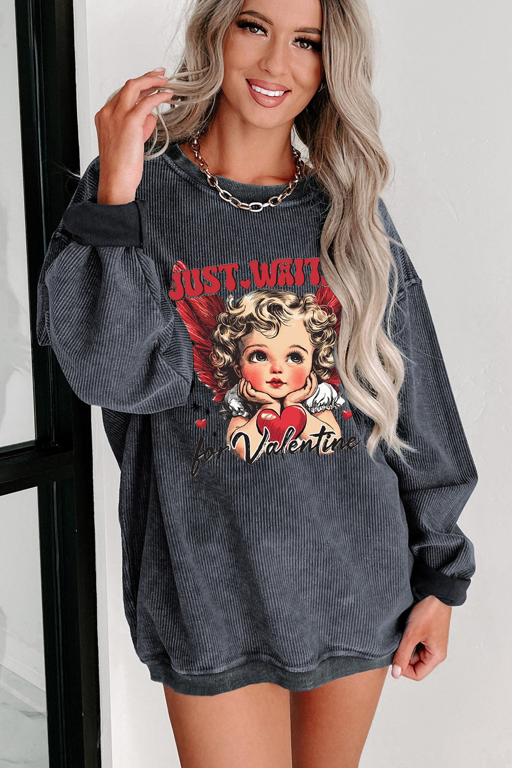 Valentine's Day Romantic Sweetheart Crew Neck Knit Sweatshirt