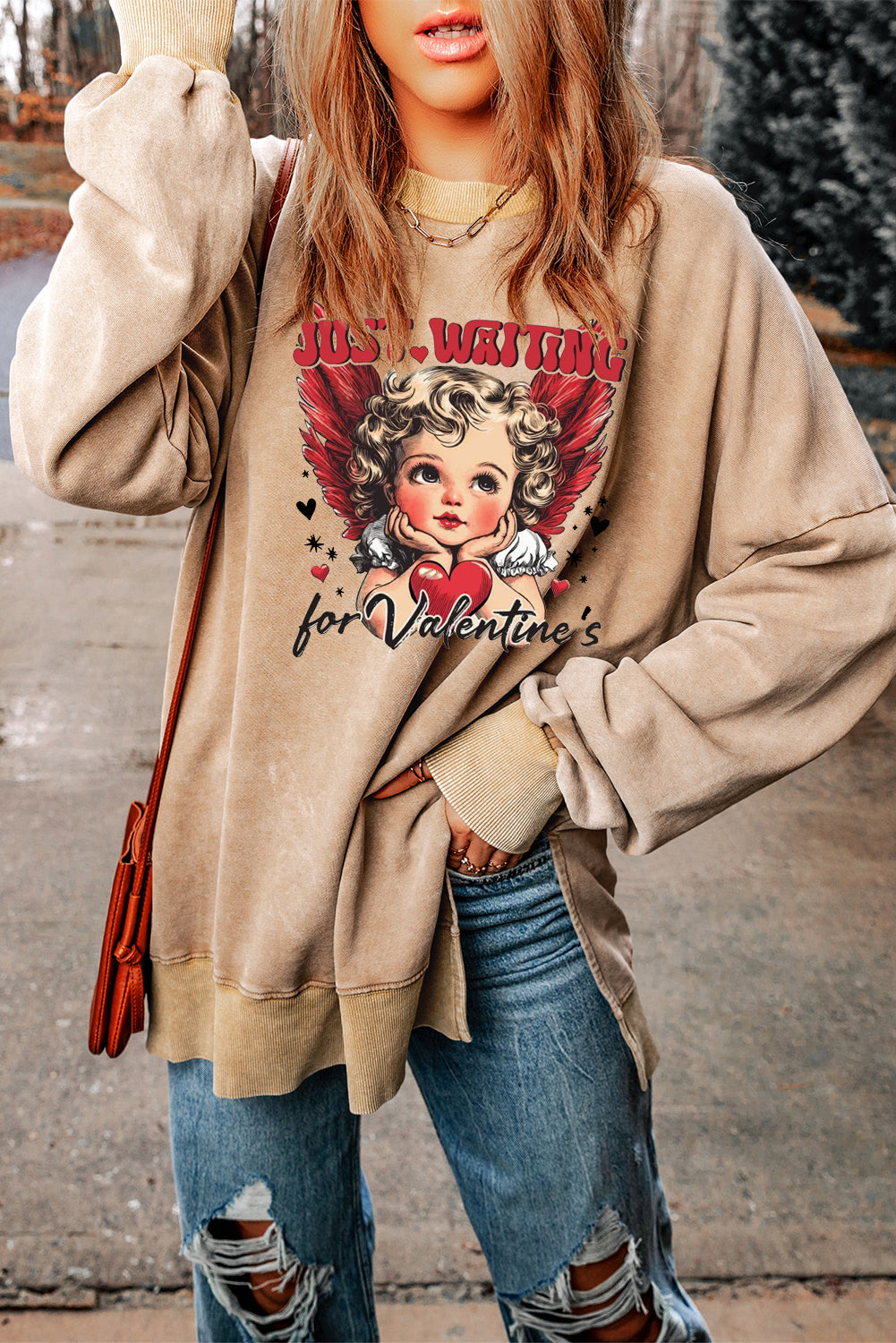 Date Night Heart Drop Shoulder Oversized Ribbed Sweatshirt