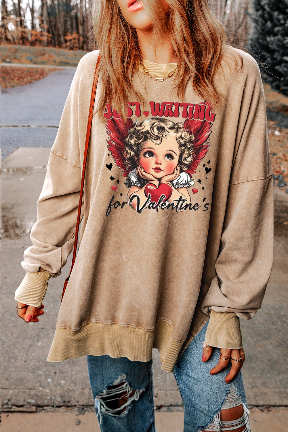 Date Night Heart Drop Shoulder Oversized Ribbed Sweatshirt