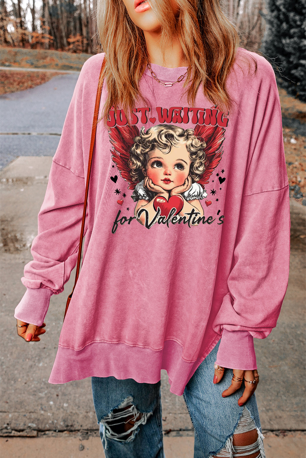 Date Night Heart Drop Shoulder Oversized Ribbed Sweatshirt