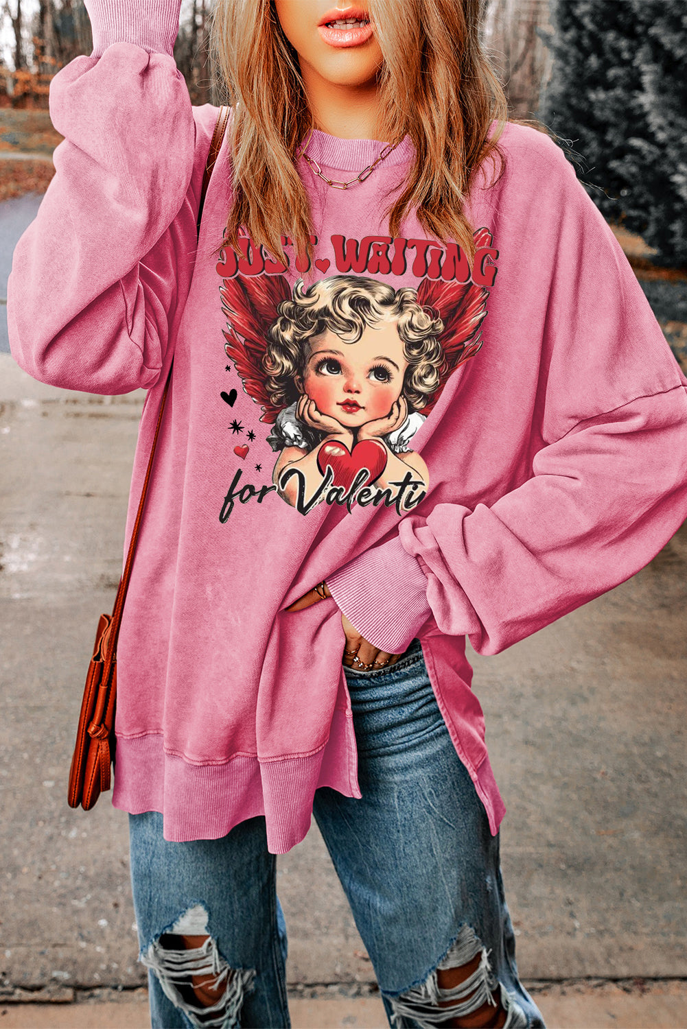 Date Night Heart Drop Shoulder Oversized Ribbed Sweatshirt