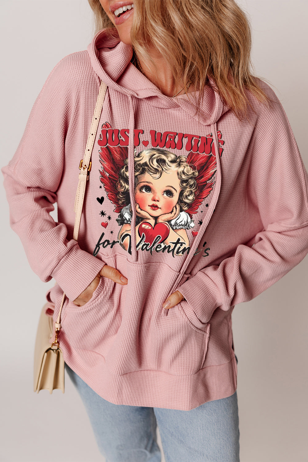 Valentine's Day Sweetheart Waffle Knit Fleece Lined Hoodie