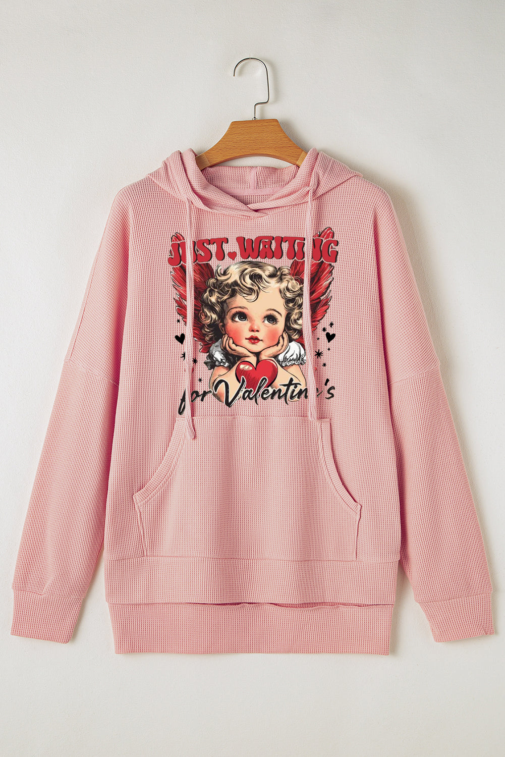 Valentine's Day Sweetheart Waffle Knit Fleece Lined Hoodie