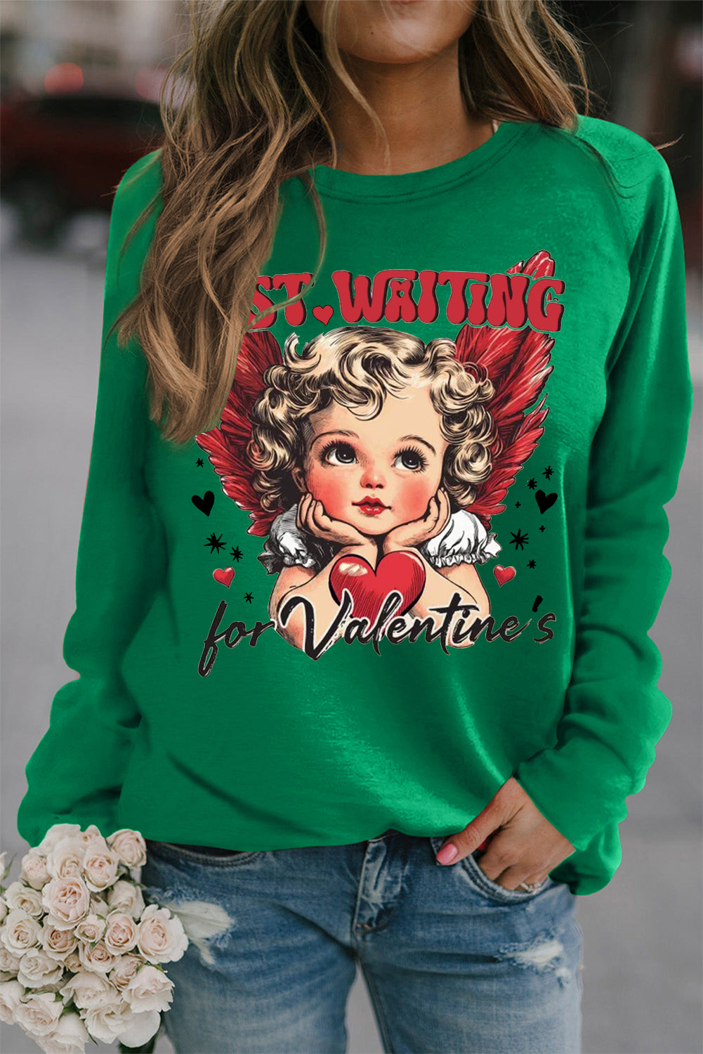 Valentine's Day Love-Inspired Printed Crew Neck Pullover Sweatshirt