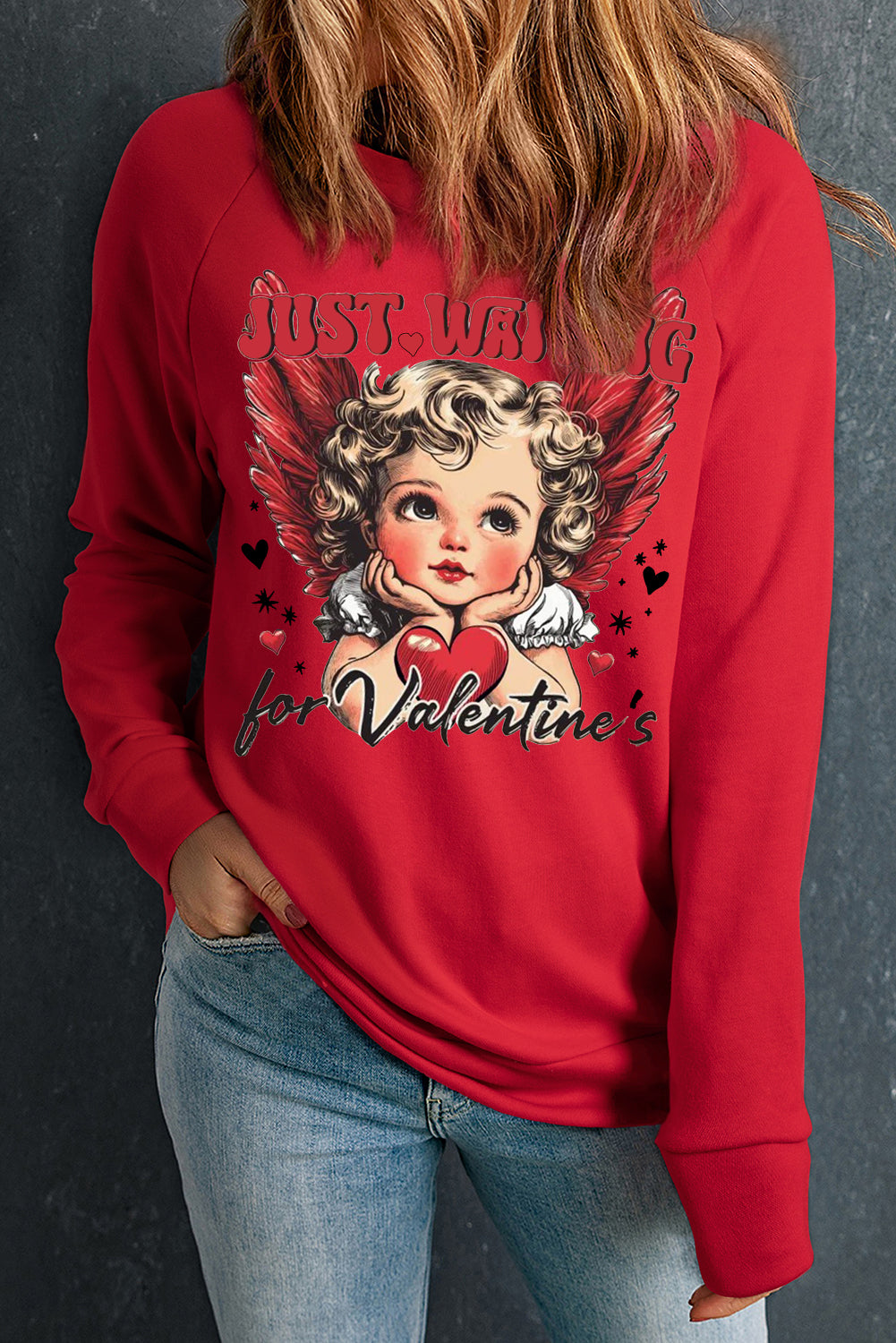 Valentine's Day Love-Inspired Printed Crew Neck Pullover Sweatshirt