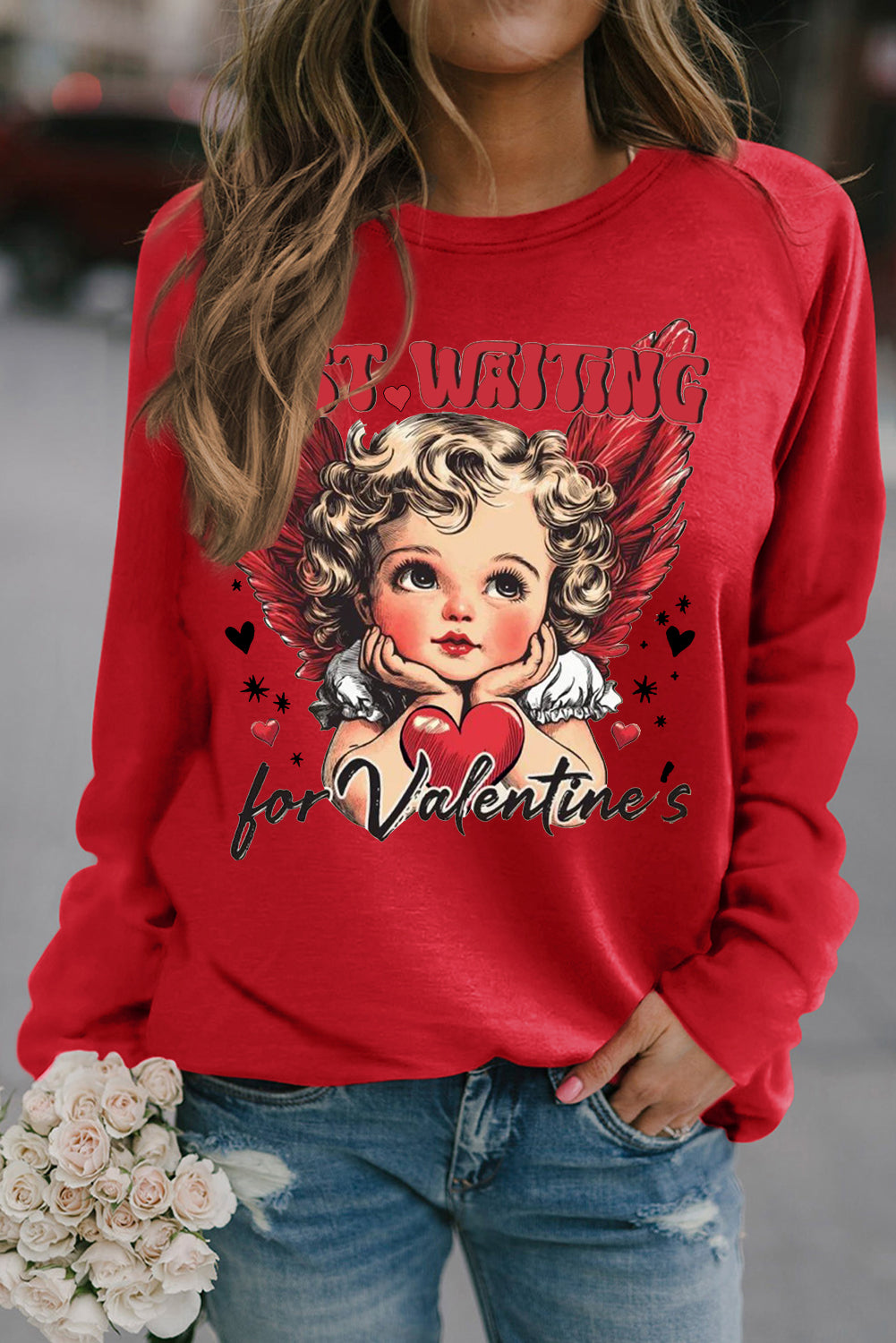 Valentine's Day Love-Inspired Printed Crew Neck Pullover Sweatshirt