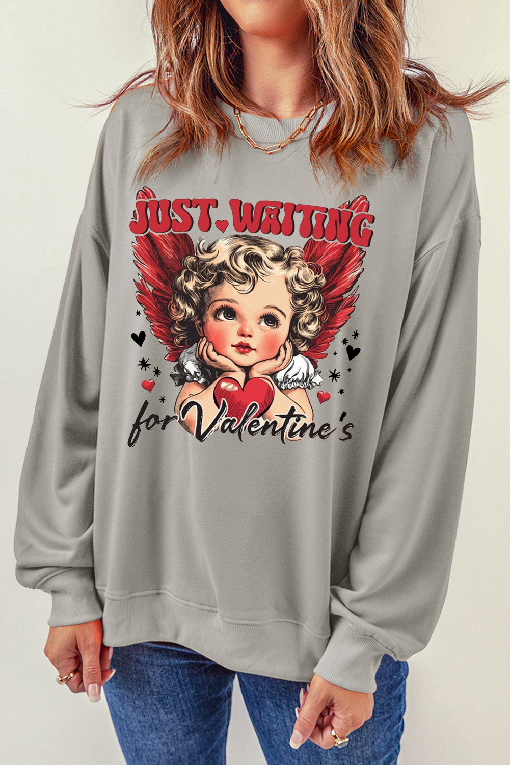 Valentine's Day Sweetheart Sequin Heart Pullover  Sweatshirt