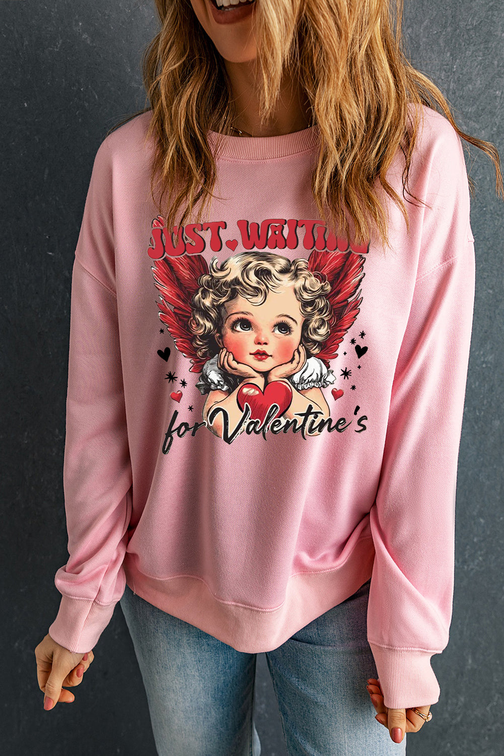 Valentine's Day Sweetheart Sequin Heart Pullover  Sweatshirt