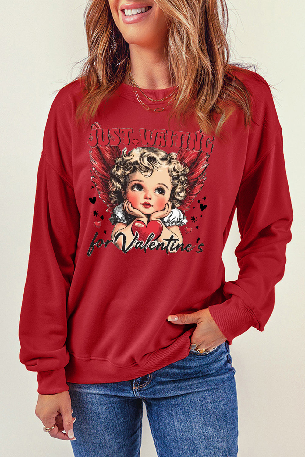 Valentine's Day Sweetheart Sequin Heart Pullover  Sweatshirt