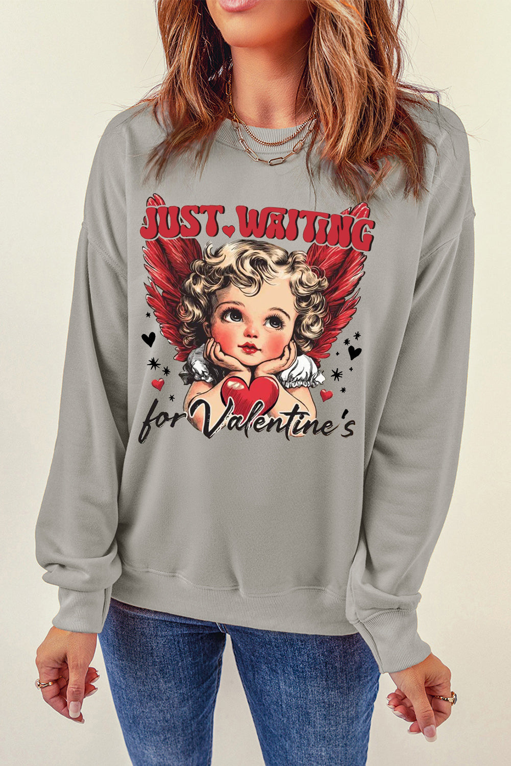 Valentine's Day Sweetheart Sequin Heart Pullover  Sweatshirt