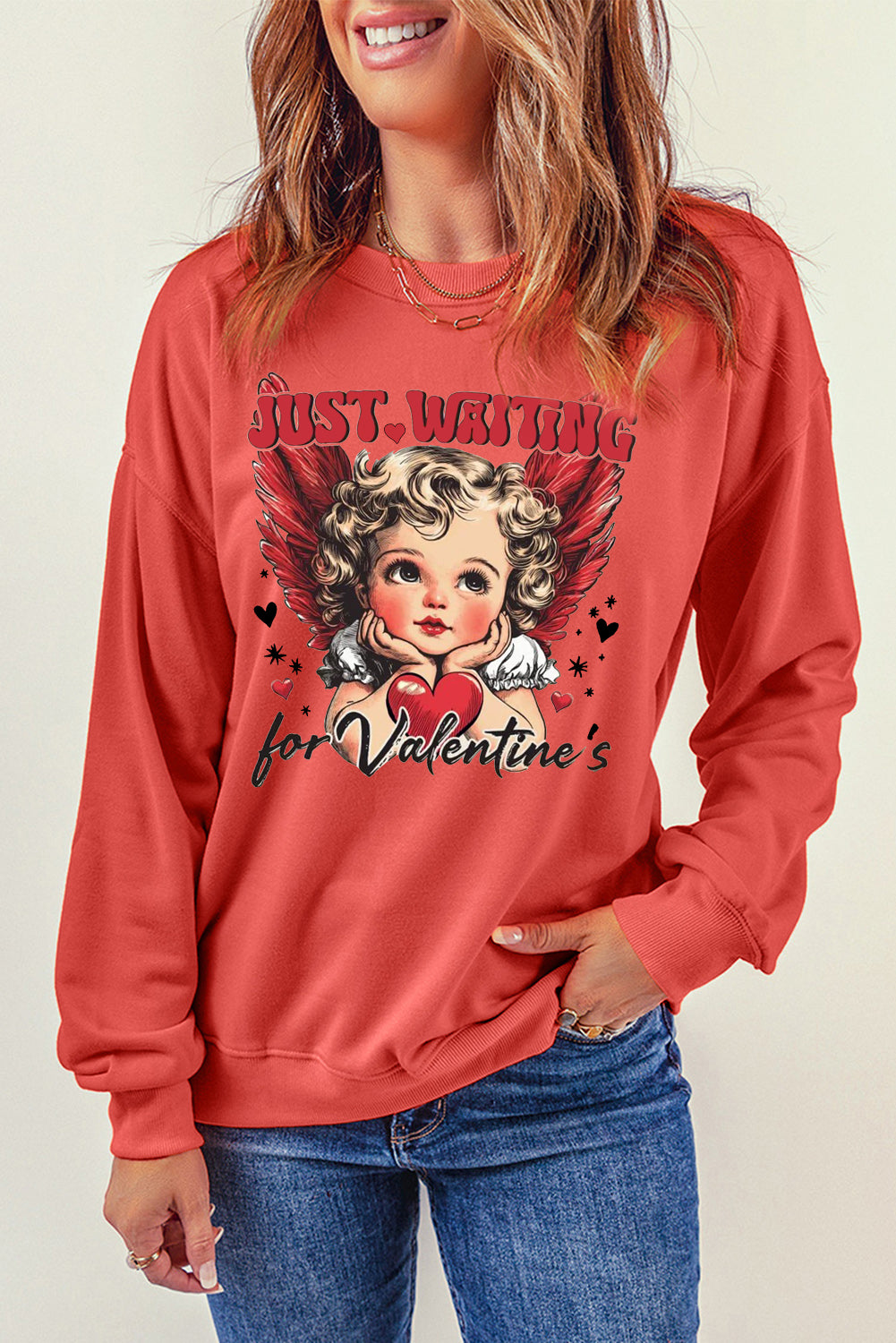 Valentine's Day Sweetheart Sequin Heart Pullover  Sweatshirt