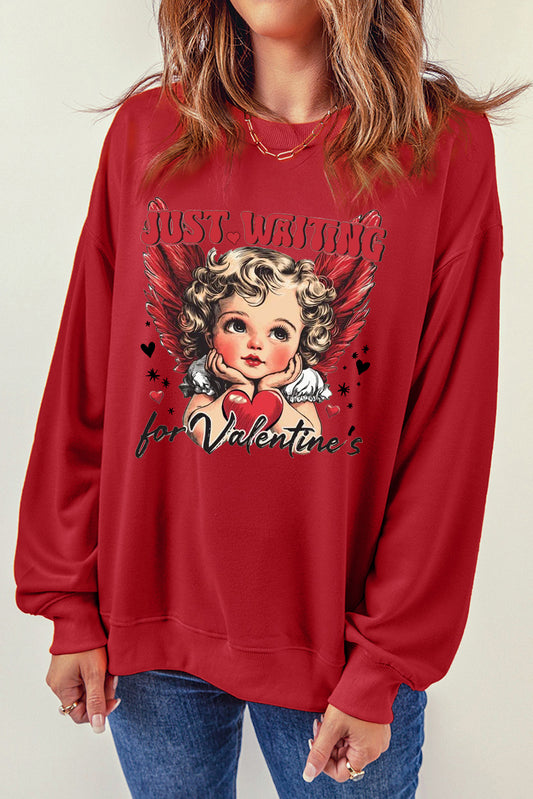 Valentine's Day Sweetheart Sequin Heart Pullover  Sweatshirt