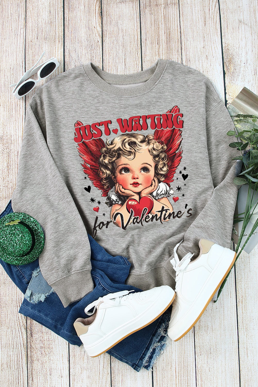 Valentine's Day Sweetheart Sequin Heart Pullover  Sweatshirt