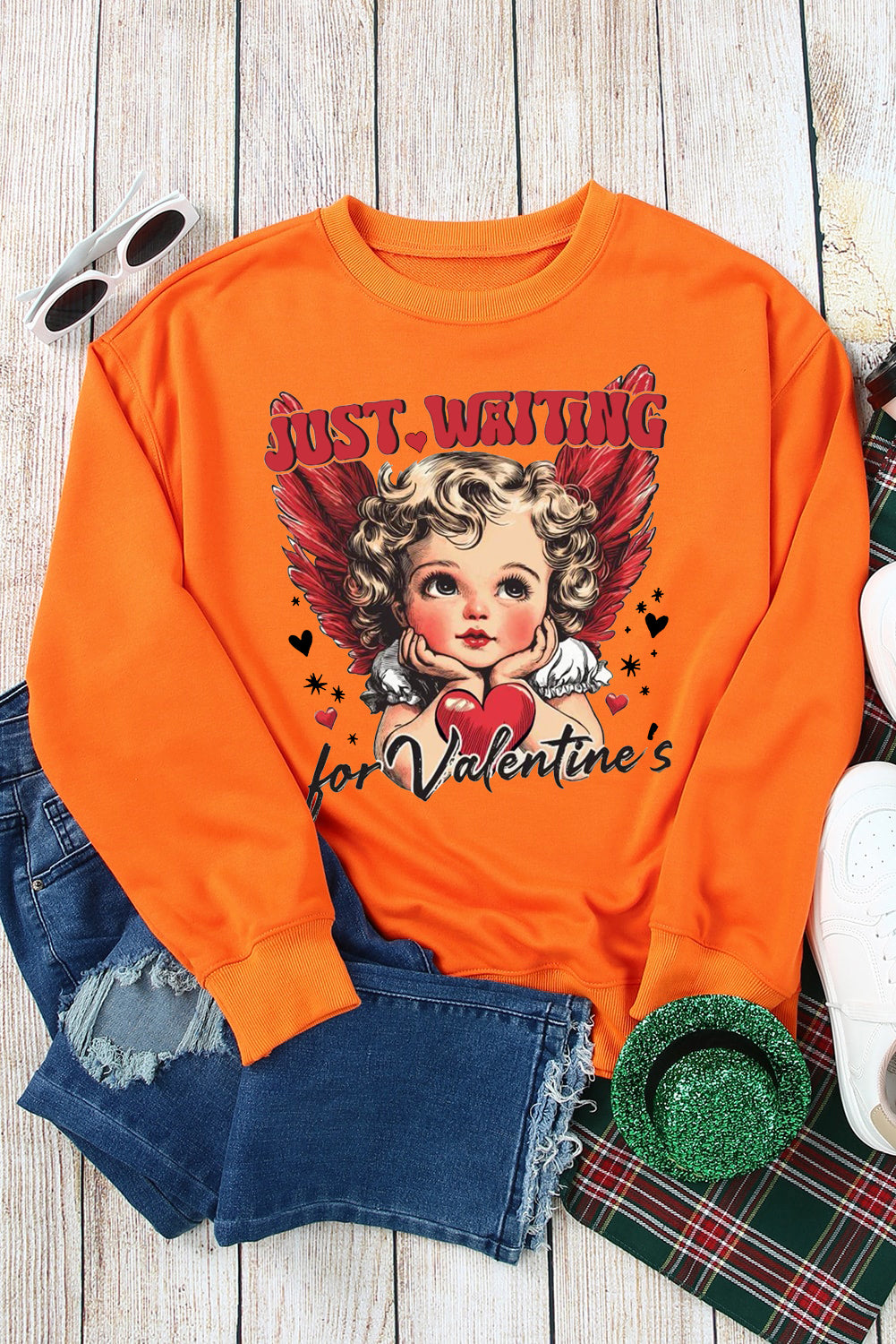 Valentine's Day Sweetheart Sequin Heart Pullover  Sweatshirt