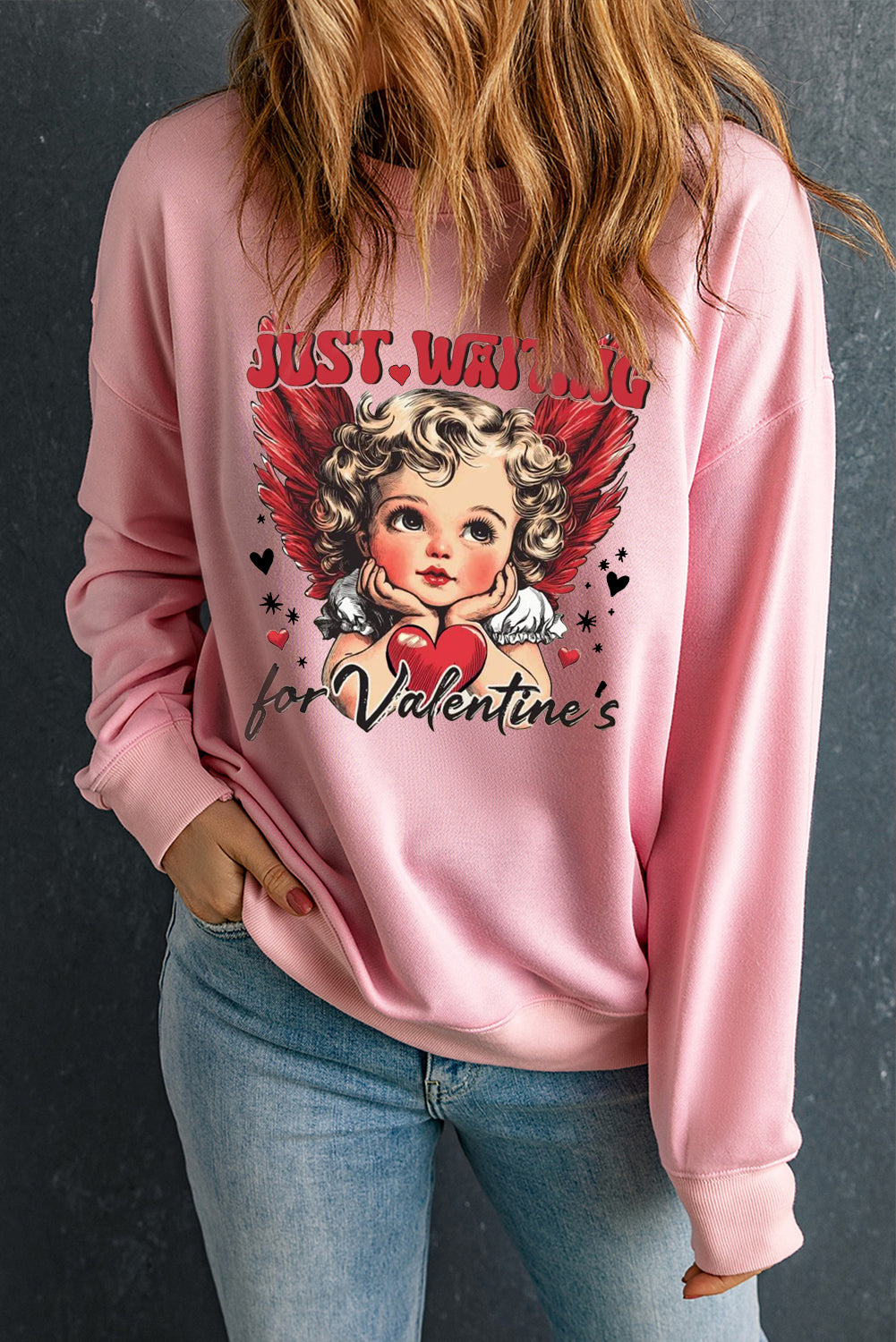 Valentine's Day Sweetheart Sequin Heart Pullover  Sweatshirt