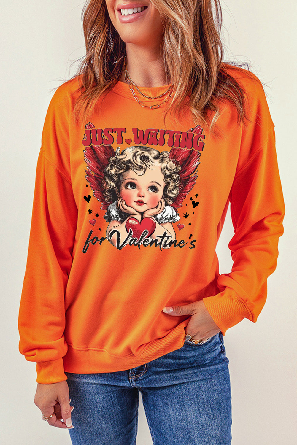 Valentine's Day Sweetheart Sequin Heart Pullover  Sweatshirt