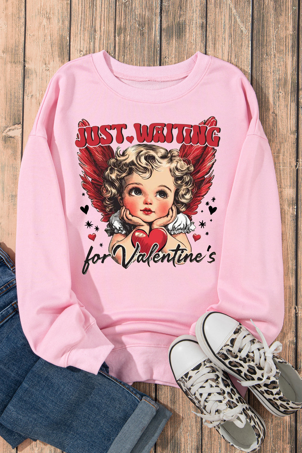 Valentine's Day Sweetheart Sequin Heart Pullover  Sweatshirt