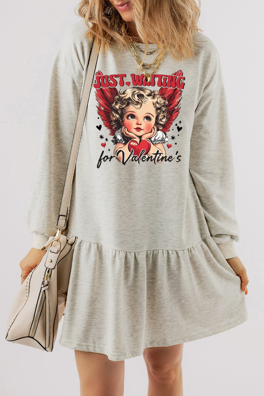 Valentine's Day Heart Mini Dress with Puff Sleeves Ruffled