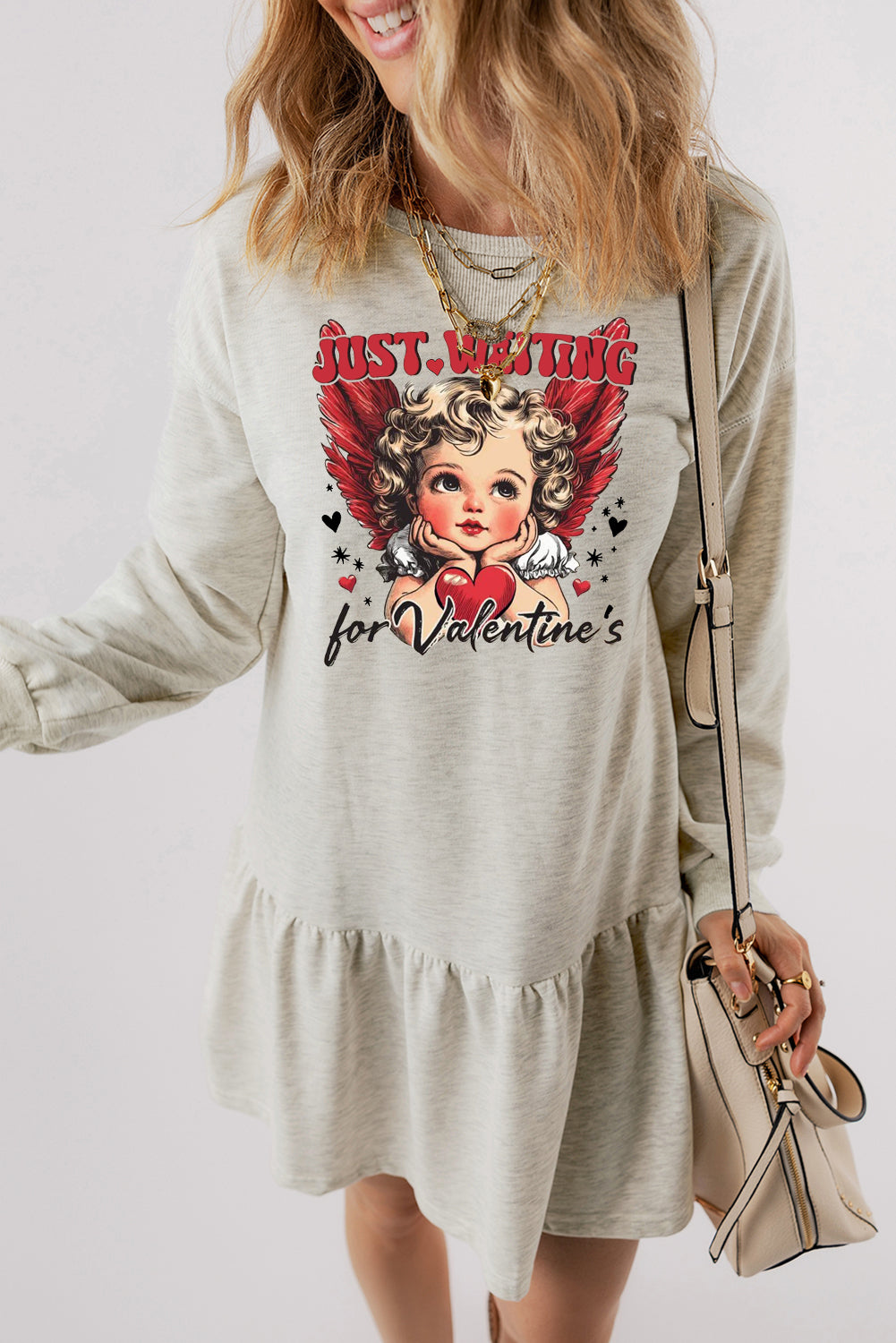 Valentine's Day Heart Mini Dress with Puff Sleeves Ruffled