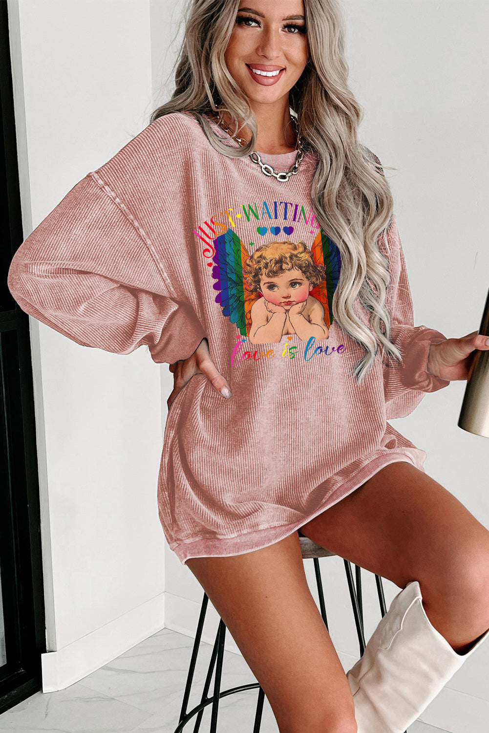 Valentine's Day Date Night Sweetheart Crew Neck Knit Sweatshirt