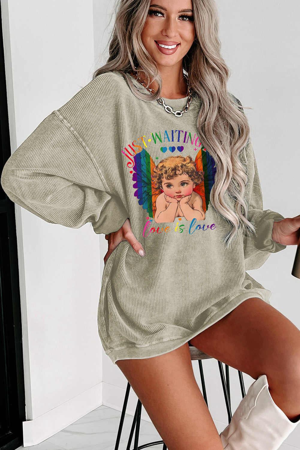 Valentine's Day Date Night Sweetheart Crew Neck Knit Sweatshirt