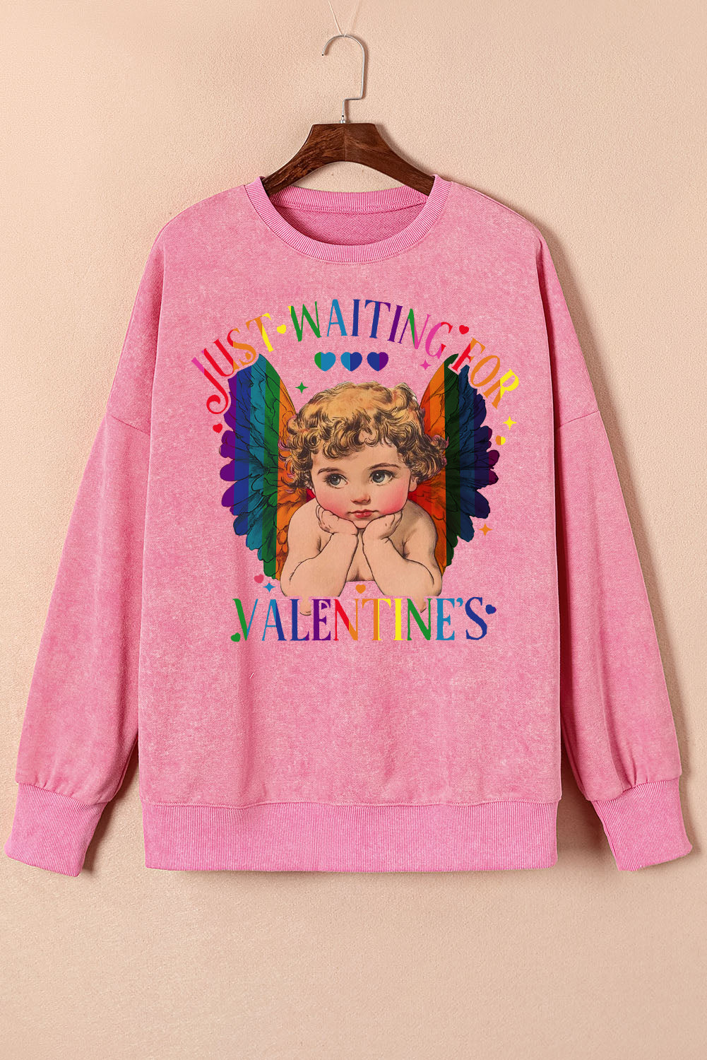 Valentine's Day Heart Oversized Drop Shoulder Ribbed Sweatshirt