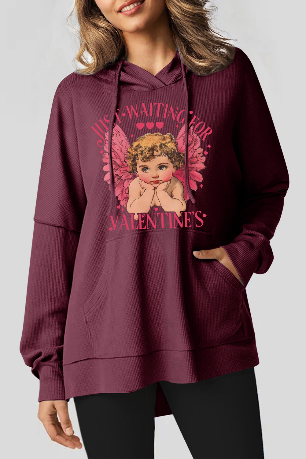 Valentine's Day Sweetheart Date Night Waffle Knit Fleece Lined Hoodie