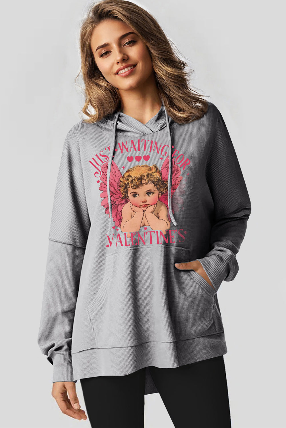 Valentine's Day Sweetheart Date Night Waffle Knit Fleece Lined Hoodie