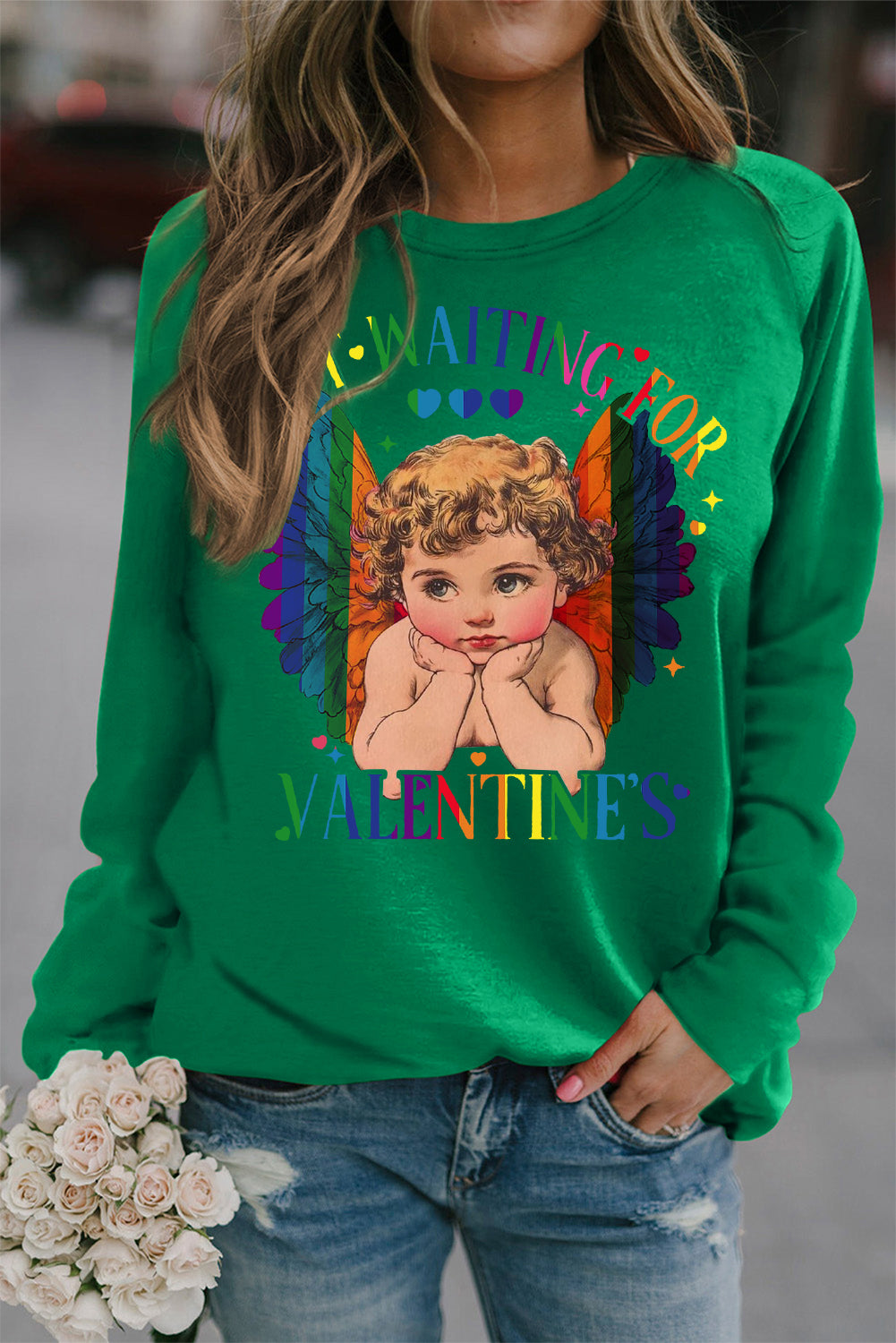 Valentine's Day Eros Sweetheart Print Crew Neck Pullover