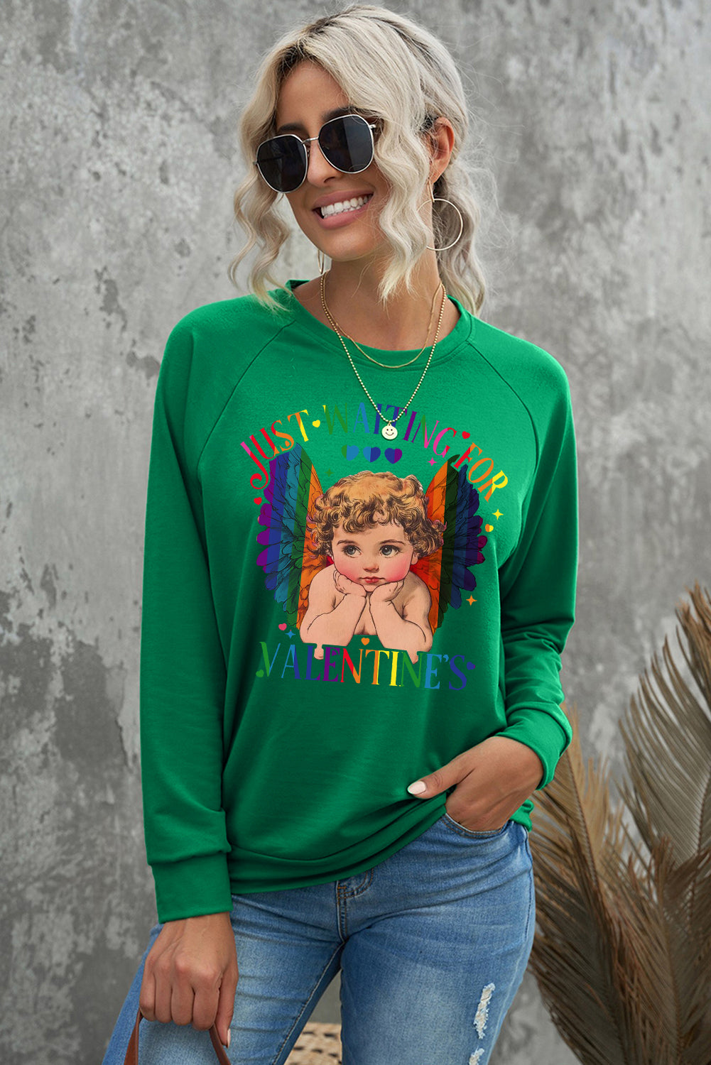 Valentine's Day Eros Sweetheart Print Crew Neck Pullover