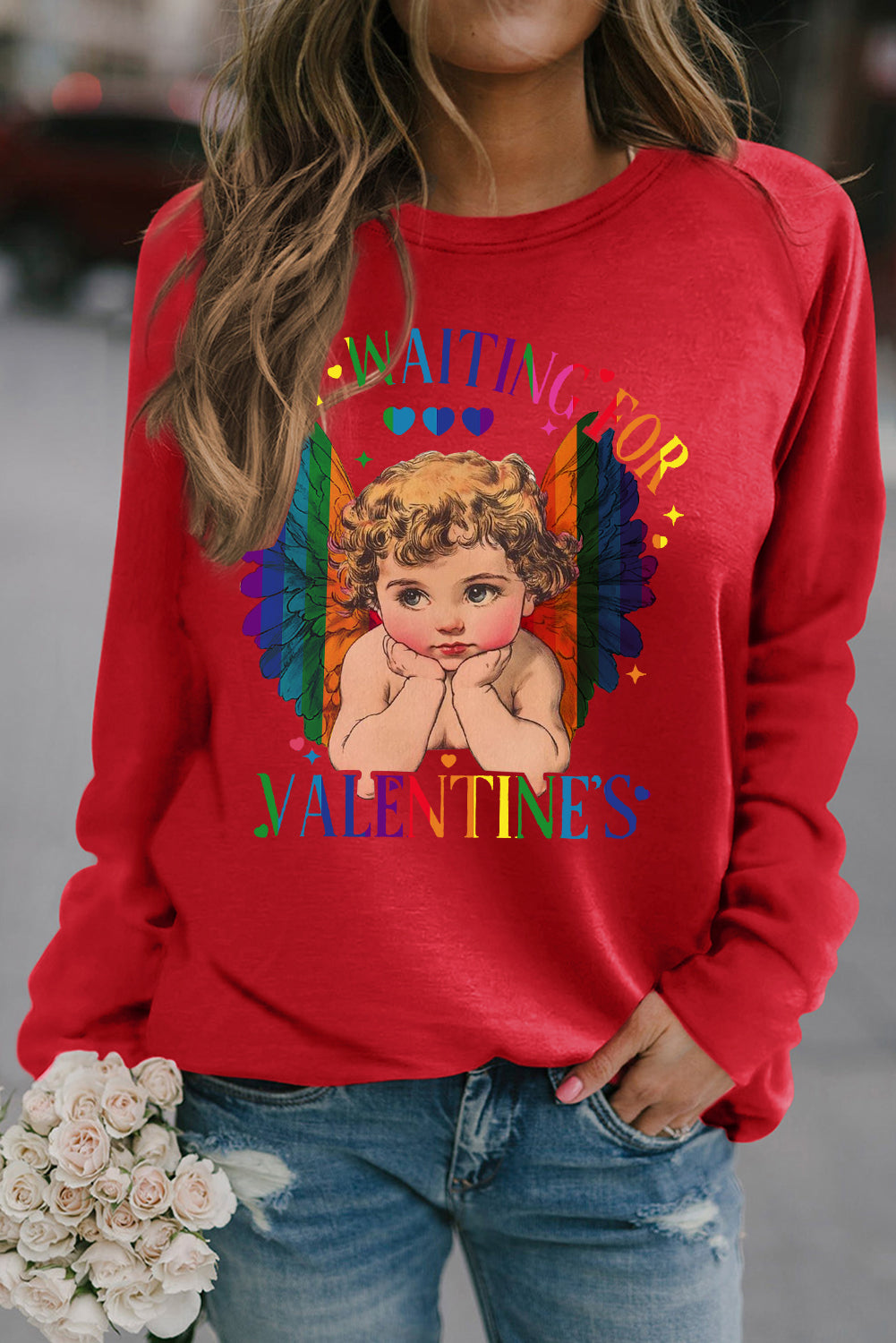 Valentine's Day Eros Sweetheart Print Crew Neck Pullover