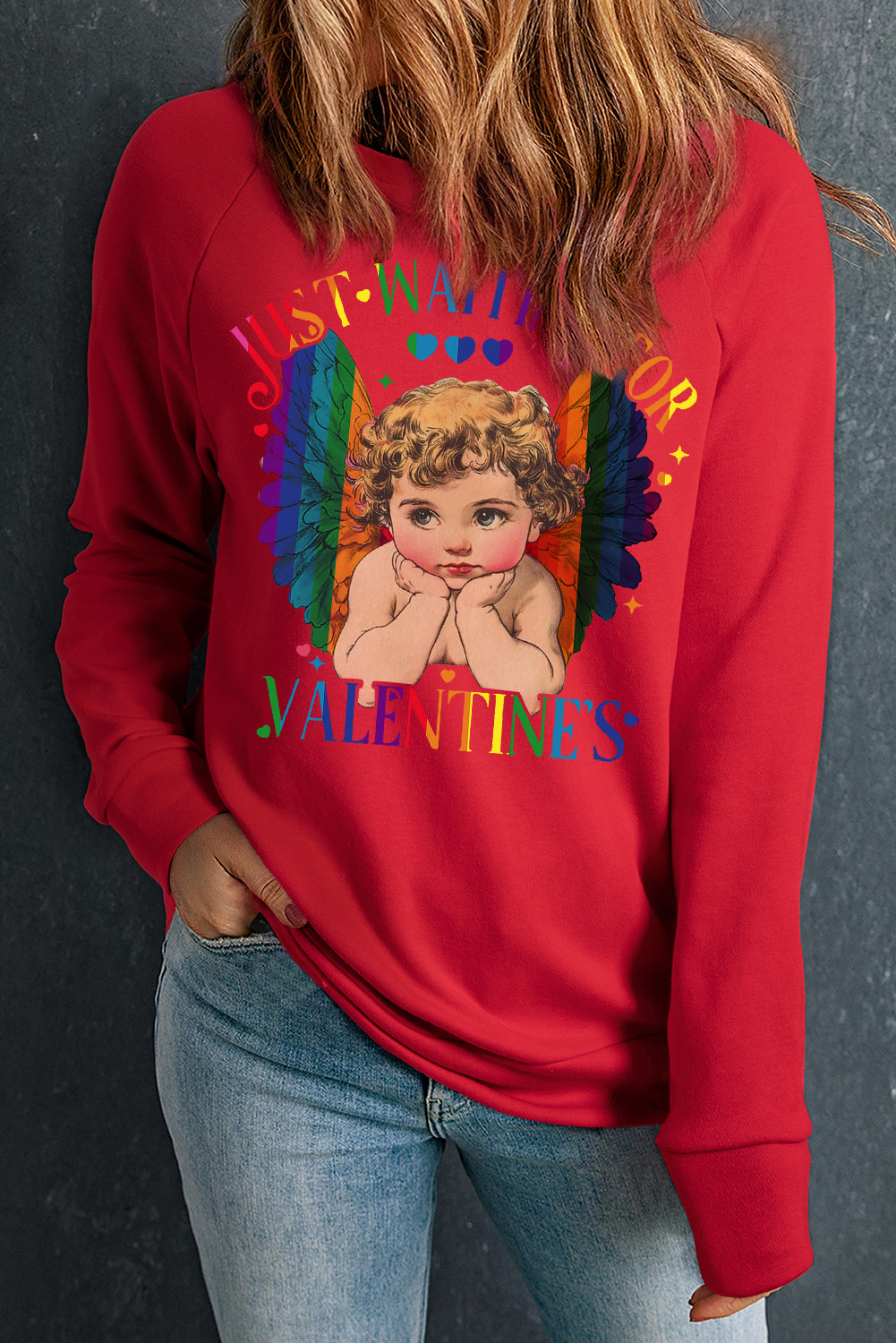 Valentine's Day Eros Sweetheart Print Crew Neck Pullover