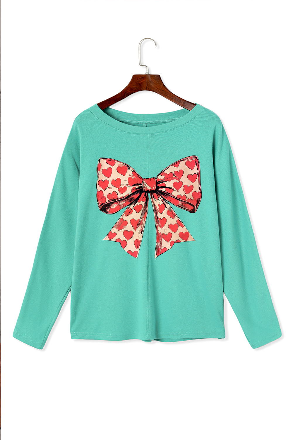 Valentine's Day Heart Bow Patchwork Knit Long Sleeve Top