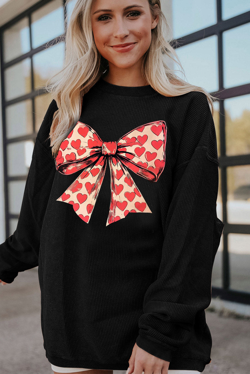 Sweet Valentine's Day Bow & Heart Print Sweatshirt